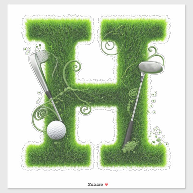 Pegatina Tema de Golf con Letras de Césped y Pelotas y Palo (Hoja)