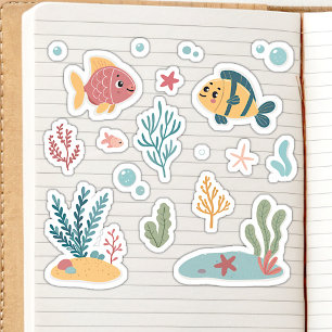 Pegatina Tema de peces y estrellas de mar bajo el agua lind
