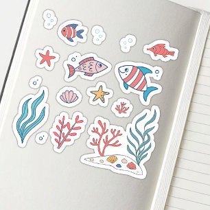 Pegatina Tema de peces y estrellas de mar bajo el agua lind