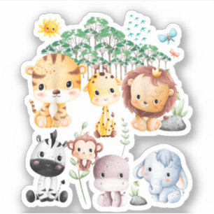 Pegatina Tema de Safari de Fauna y Flora de la Selva Bosque