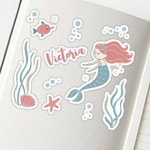 Pegatina Tema de Sirena Bajo el Agua Nombre Personalizado L