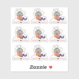 Pegatina Tema del gusano de biblioteca púrpura