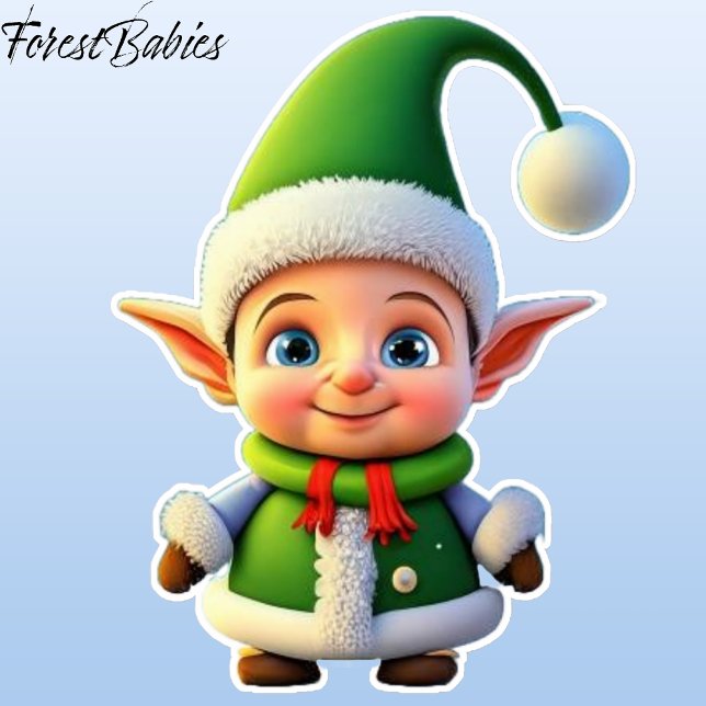 Pegatina Temporada de Navidad de Personalizado Elf navidade (Unique Cute Christmas Elf Green ForestBabies Sticker 🧝‍♂️)