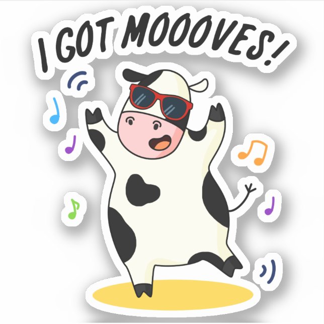 Pegatina Tengo Moooooves Divertido Bailando Cow Pun (Anverso)