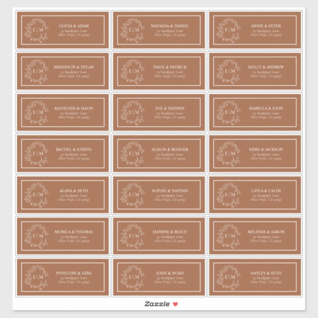 Pegatina Terracotta Leafy Escudo Monograma Dirección de inv (Hoja)