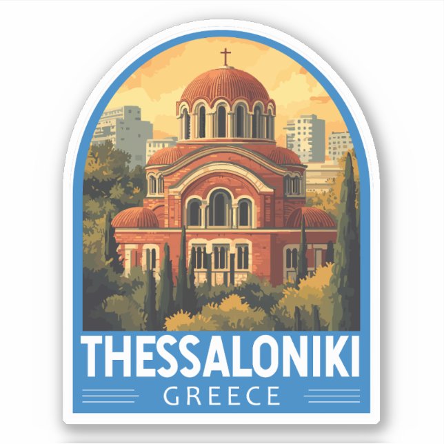 Pegatina Tesalónica Grecia Agios Pavlos Viajes Retro (Anverso)