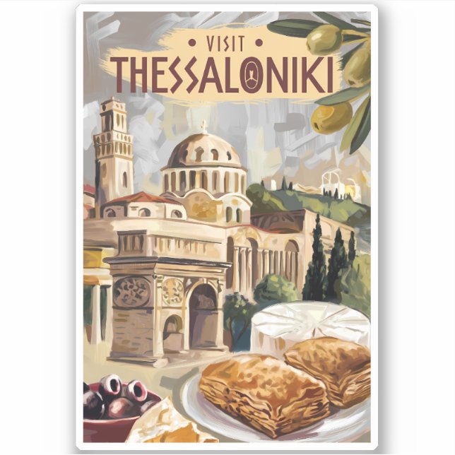 Pegatina Tesalónica Grecia Painterly Viaja arte de moda (Anverso)