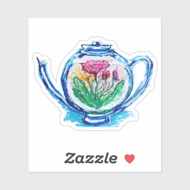 Pegatina Tetera de flores (Hoja)