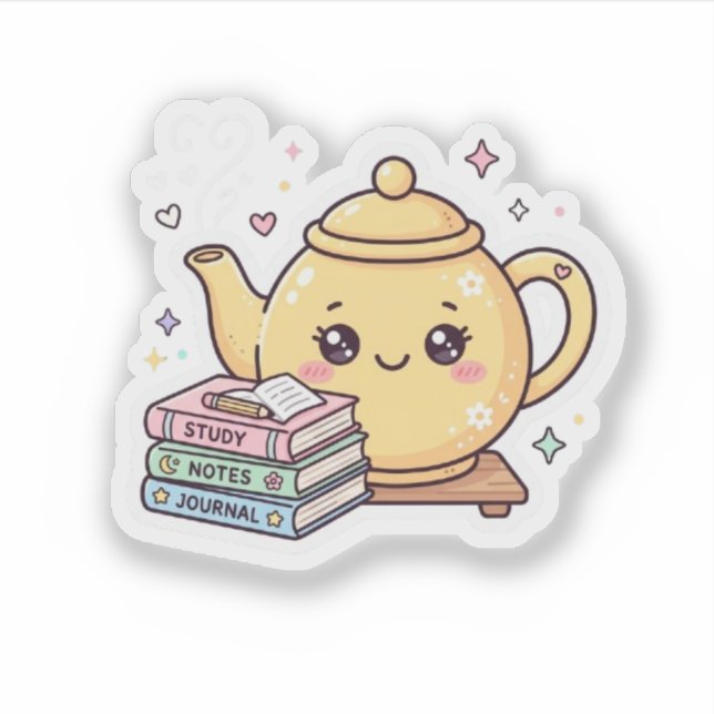 Pegatina Tetera Kawaii Adorable Cuaderno de Notas Libro Peg (Anverso)