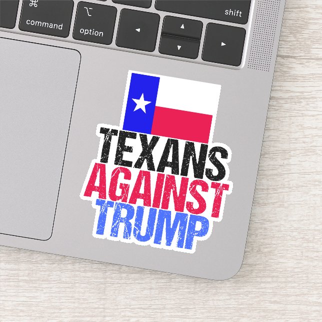 Pegatina Texanos contra la laptop demócrata de Trump en Tex (Detalle)