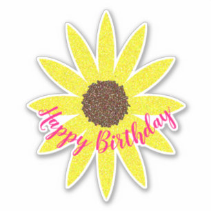 Pegatina Texto curvado girasol floral del feliz cumpleaños