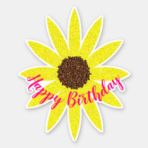 Pegatina Texto curvado girasol floral del feliz cumpleaños