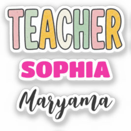 Pegatina Texto de Profesor Personalizado + Nombre Adorable