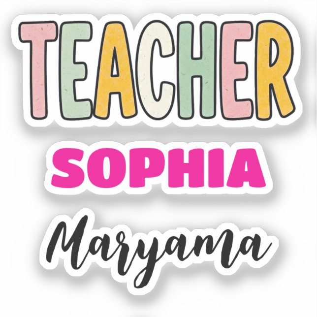 Pegatina Texto de Profesor Personalizado + Nombre Adorable  (Anverso)
