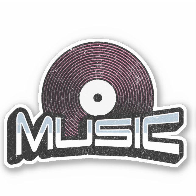 Pegatina Texto musical con un disco de vinilo (Anverso)