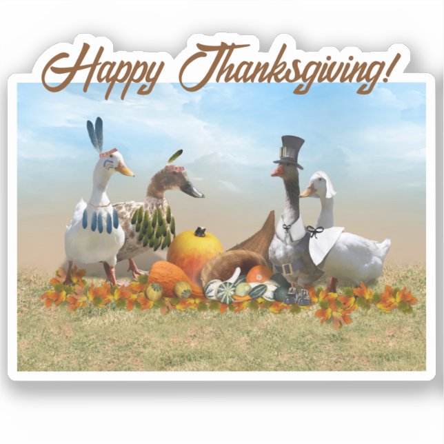 Pegatina Thanksgiving Ducks - Pilgrims & Indians (Anverso)