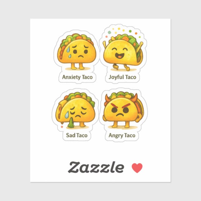 Pegatina The Four Moods of Tacos Funny Vinyl Sticker Sheet (Hoja)
