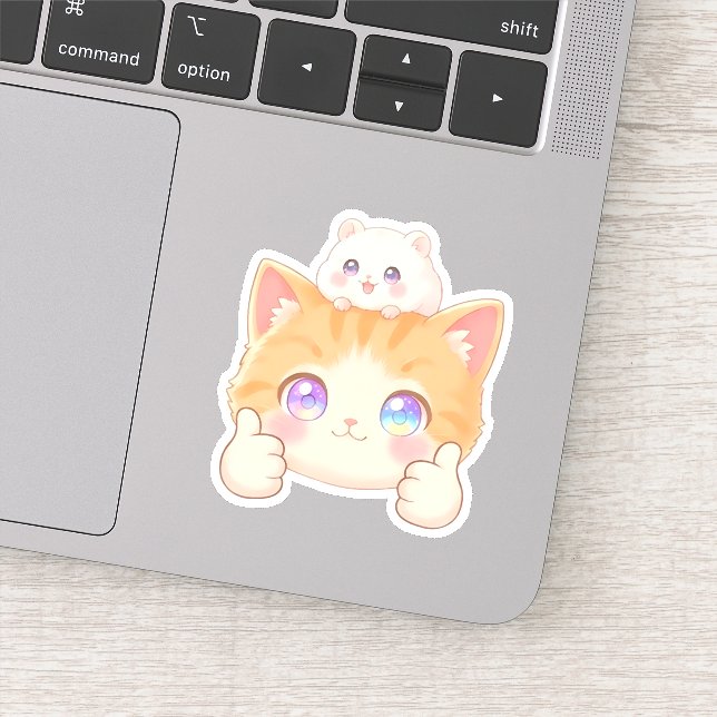 Pegatina Thumbs Up Kitten & Hamster Sticker (Detalle)