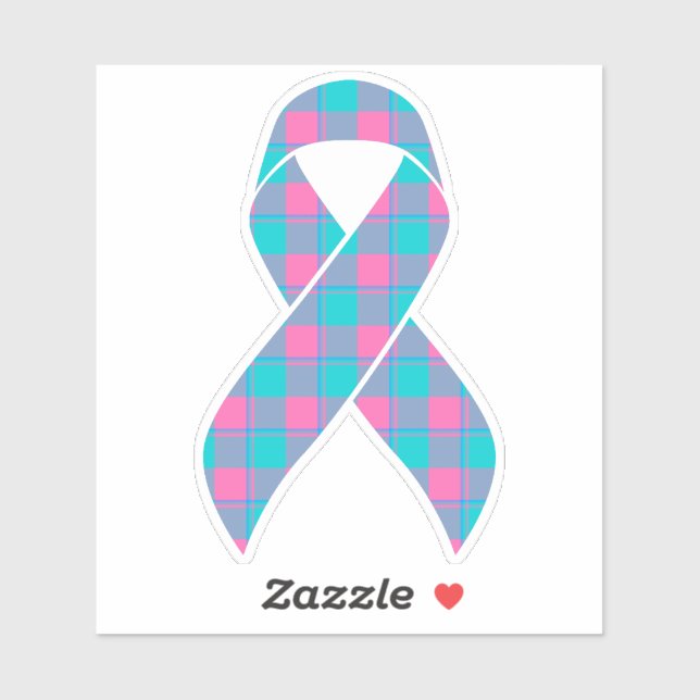 Pegatina Thyroid Cancer Awareness Plaid Teal Ribbon (Hoja)