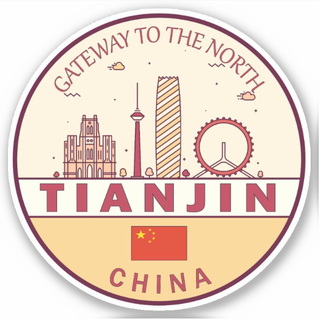Pegatina Tianjin China City Skyline Emblem (Anverso)