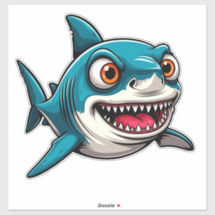 Pegatina Tiburón de dibujos animados sonriente nadando bajo