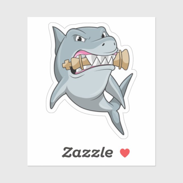 Pegatina Tiburón en ajedrez con pieza de ajedrez Rey (Hoja)