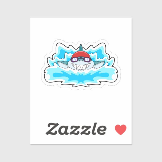 Pegatina Tiburón nadando con gafas nadando (Hoja)