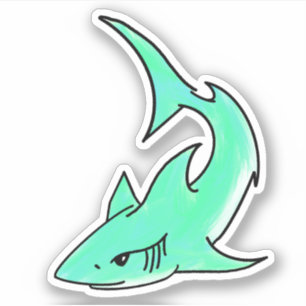 Pegatina tiburón sonriente de dibujos animados azul verde m