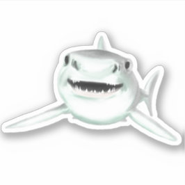 Pegatina tiburón sonriente de dibujos animados azul verde m