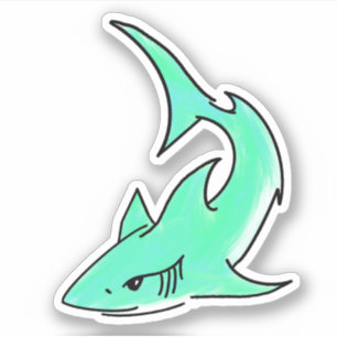Pegatina tiburón verde azul dibujos animados océano animal