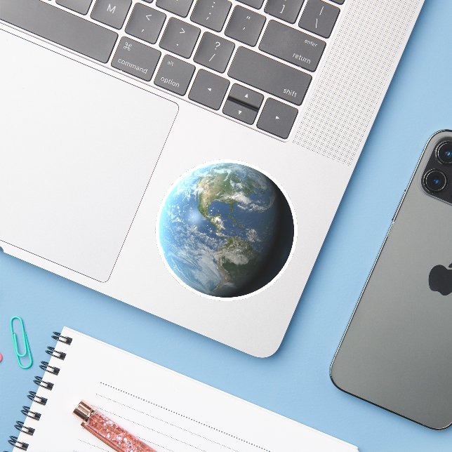 Pegatina Tierra (Ordenado portátil con iPhone)