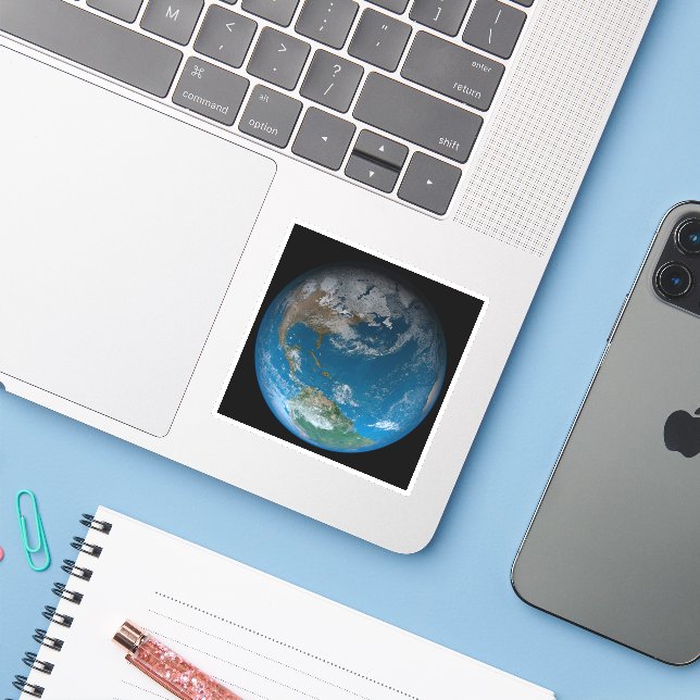 Pegatina Tierra Completa Con América Del Norte Y Del Sur. (Ordenado portátil con iPhone)