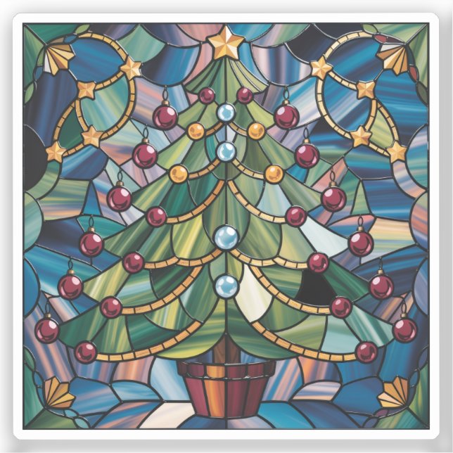 Pegatina Tiffany-Style Stained Glass Christmas Tree (Anverso)