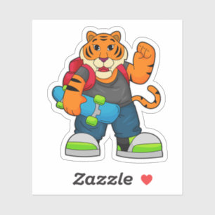 Pegatina Tiger as Skater with Skateboard
