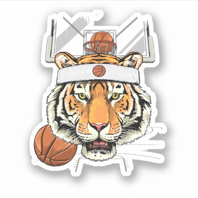 Pegatina Tiger Basketball Tiger Lovers Basketball Player. P (Anverso)