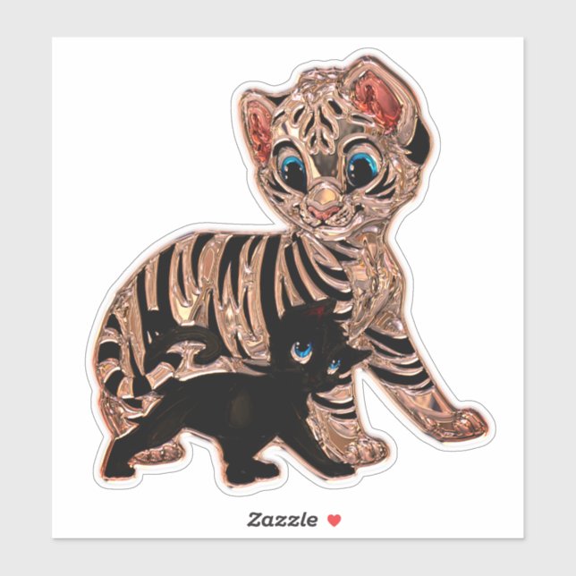 Pegatina Tiger cub kitten cat lindo personalizado de aspect (Hoja)