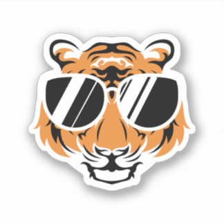 Pegatina Tiger Head With Cool Sunglasses. Perfect design fo