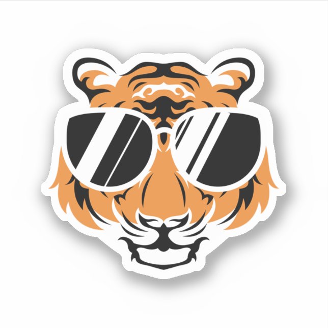 Pegatina Tiger Head With Cool Sunglasses. Perfect design fo (Anverso)