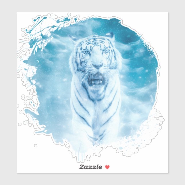 Pegatina Tigre Blanc Animal Vie Sauvage Jungle Nature (Hoja)