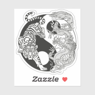 Pegatina Tigre blanco contra dragón verde en Yin yang st