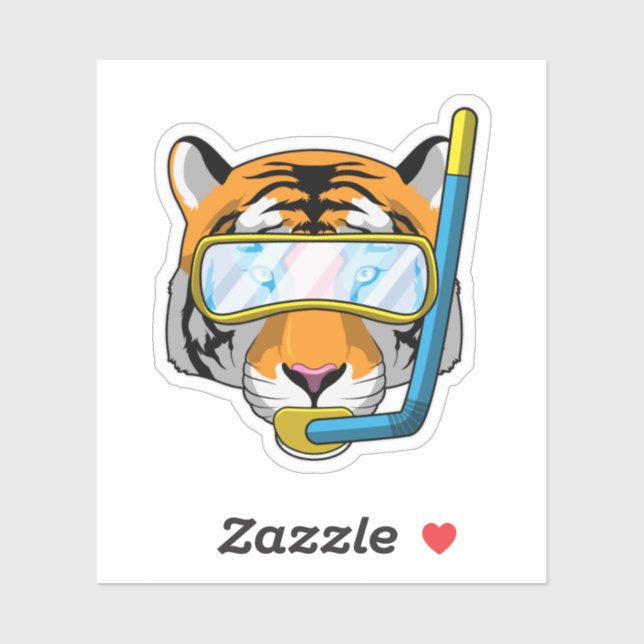 Pegatina Tigre como buzo con tubo de buceo (Hoja)