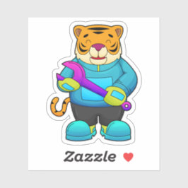 Pegatina Tigre como mecánico con llave