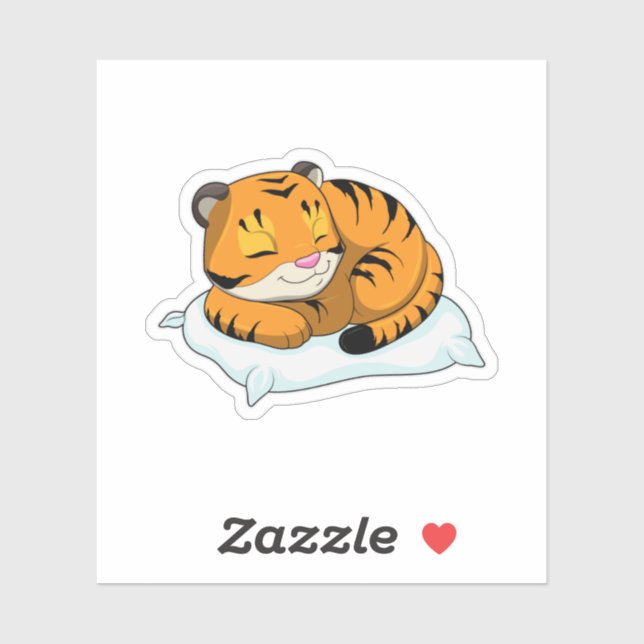 Pegatina Tigre durmiendo con almohada (Hoja)