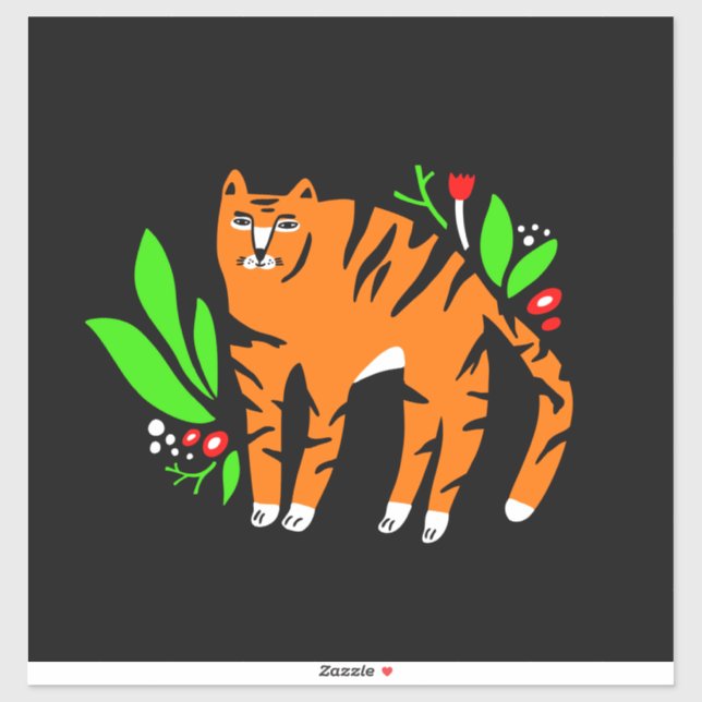 Pegatina Tigre en flores (Hoja)