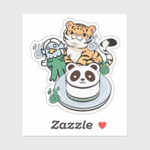 Pegatina Tigre Kawaii, Amabie Yokai y pastel de Panda