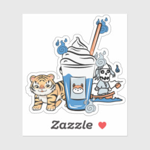 Pegatina Tigre Kawaii, Batido Azul & Espíritu de Barco