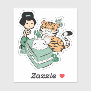 Pegatina Tigre Kawaii, Rokurokubi y Pastel de Luna