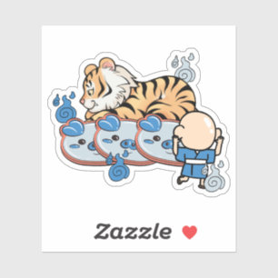 Pegatina Tigre Kawaii y Yokai del espejo Ungaikyo