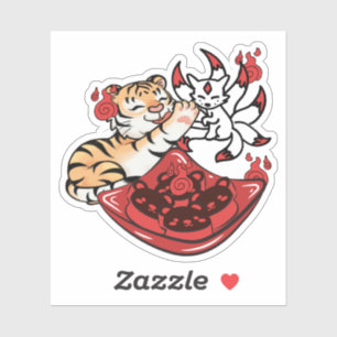 Pegatina Tigre Kawaii y zorro de nueve colas Kitsune