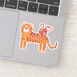 Pegatina Tigre lindo con mono en la laptop trasera
